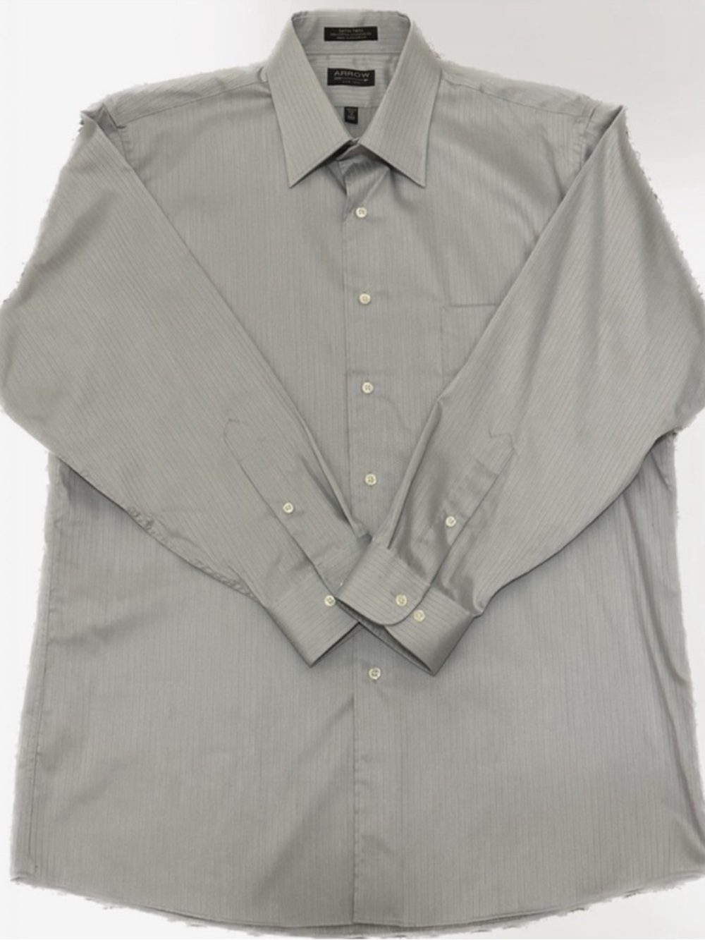 Arrow Satin Twill~Size 16 (32/33Large) Light Gray Pinstripe Dress Shirt